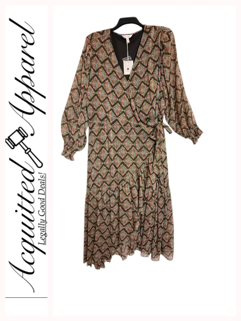 LG Lauren ConradFloral Diamond-Print Wrap Midi Dress in Black and Pink